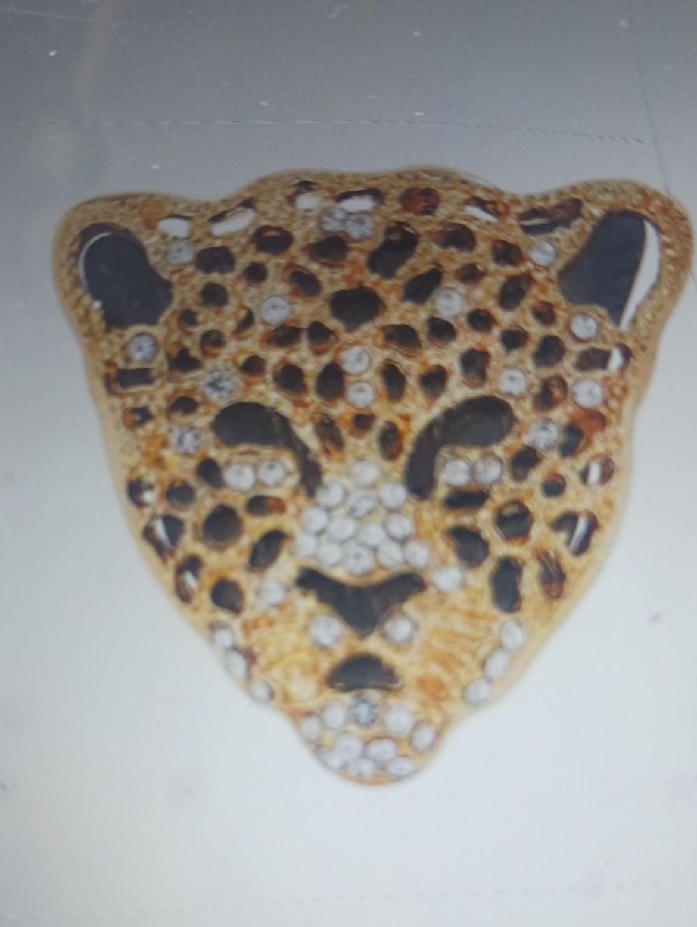 Leopard Face Brooch with Crystal Accents - Gold and Black